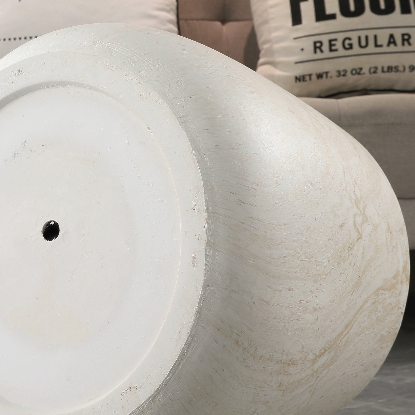 Light Travertine Finish Magnesium Oxide Tapered Side Table   14.57" Top Diameter Round End Table