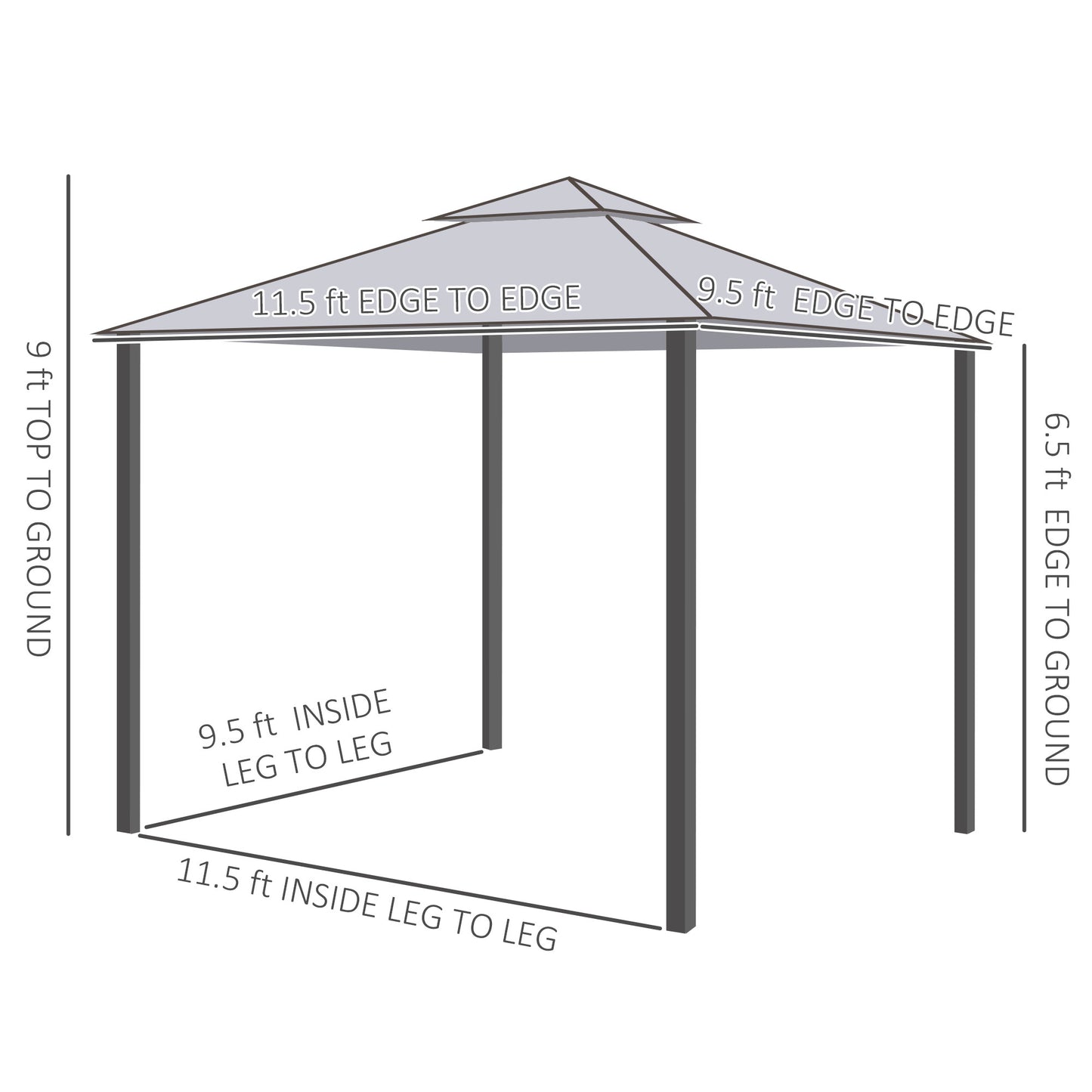 Outsunny 9.6' x 11.6' Patio Gazebo, Outdoor Canopy Shelter with 2-Tier Roof and Netting, Steel Frame for Garden, Lawn, Backyard, and Deck, Gray