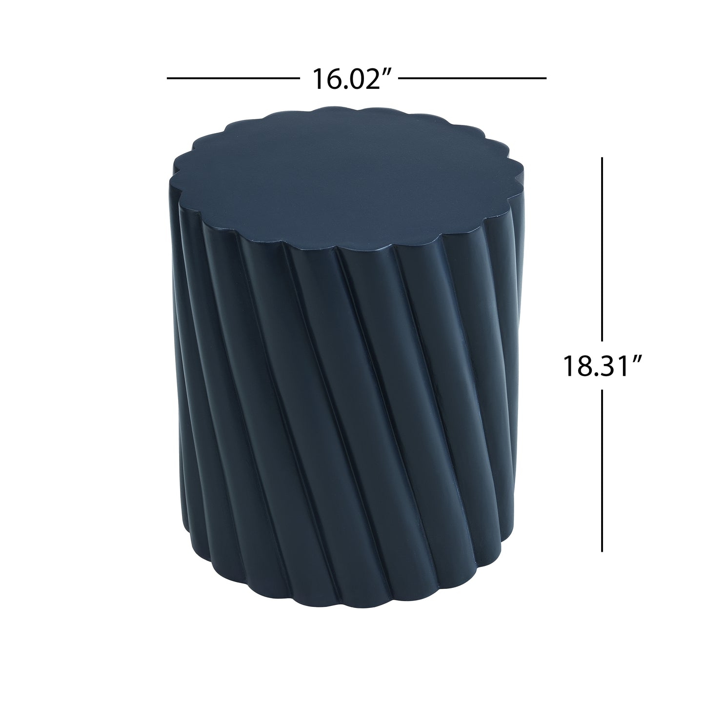 Modern Navy Blue Outdoor Table with Fluted Design - 16.02" Diameter, 18.31" H, MGO Material, 250 lbs Capacity, Assembly-Free Accent Table or Seat for Patio, Garden, or Balcony