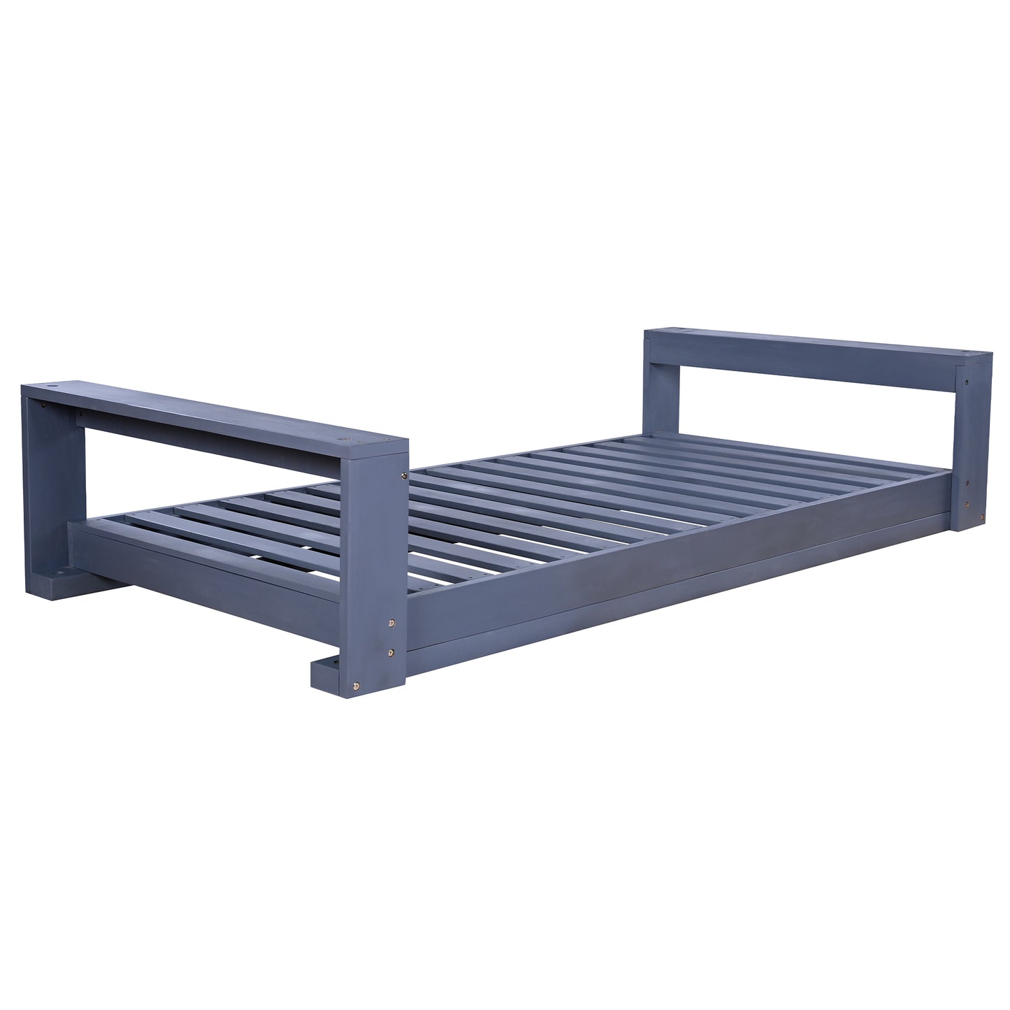 TOPMAX Twin Size Porch Swing Bed Seating Group, Patio Acacia Wood Swing Frame with Hemp Ropes for Garden, Backyard, Gray