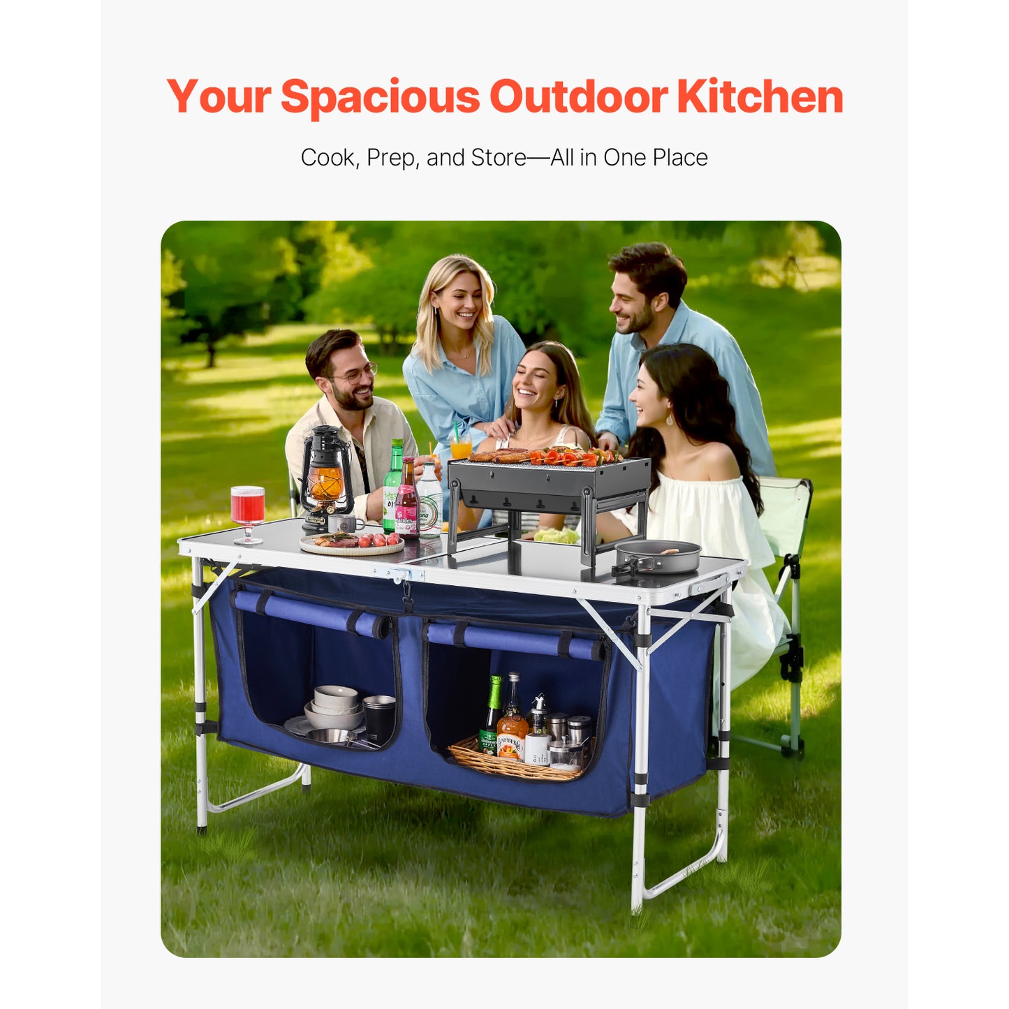 Camping Kitchen Table Folding Portable Cook Station 3 Adjustable Height Aluminum