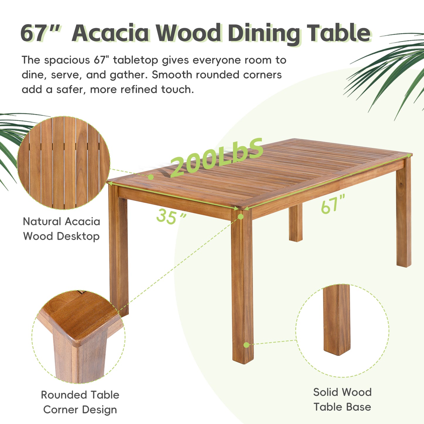 TOPMAX Patio Wooden Dining Table, Outdoor 67"L Rectangular Table for Poolside, Backyard, Garden, Indoor/Outdoor, Natural