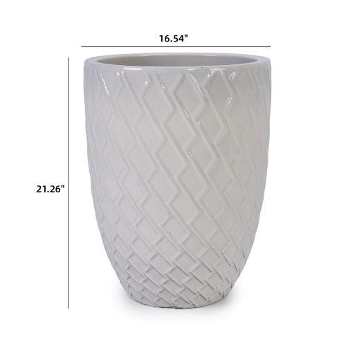 16.5 in. Dia x 21 in. H Milk White Ceramic Round Planter, for Patio, Garden, Windowsill-White