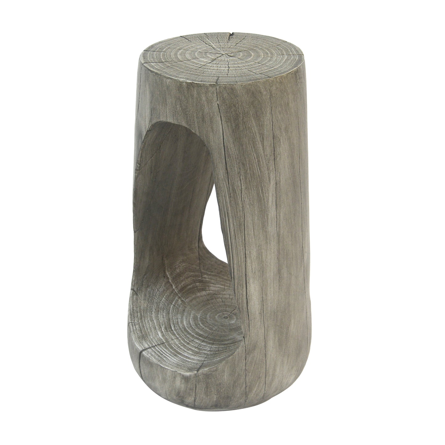 Outdoor Side Table,Hollow Design End Table,Patio Garden Stool Table,Decorative Accent Table for Patio Balcony Beach Pool Side,Lightweight Concrete,Wood Like Texture,Grey Color