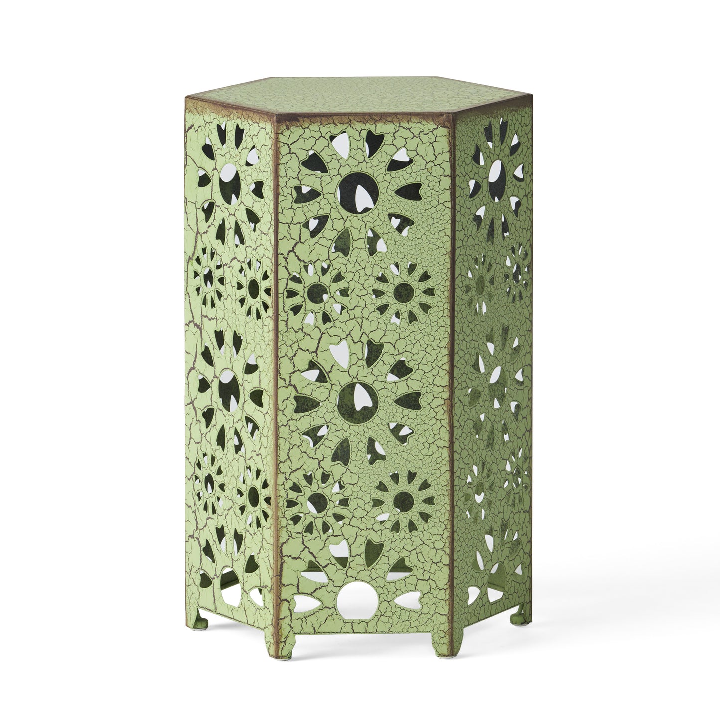 Galore 14" Side Table with Sunburst Cut Out Design, Green