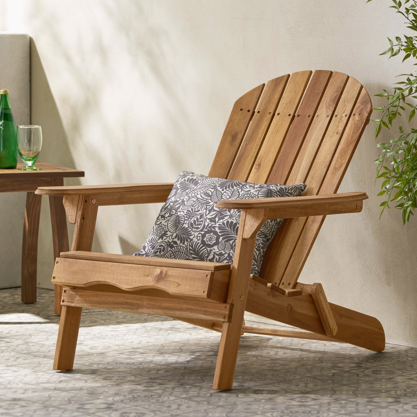 Folding Adirondack Chair Wooden Accent Furniture Lounge Chairs,Foldable Design for Patio & Garden Relaxation with Slatted Back & Wide Armrests- Teak Finish(Original SKU:57702.00NTLS/N770P241668M)