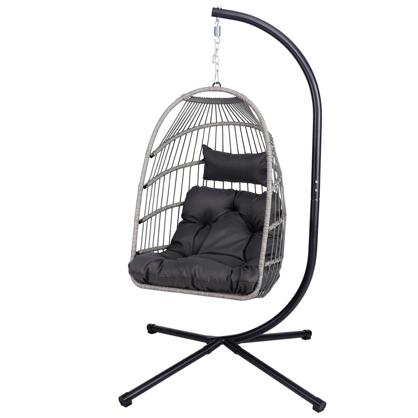 Outdoor Egg Hanging Chair with Stand, Patio Wicker Swing Egg Chair Indoor Swinging Chair Outdoor Hammock Egg Chair