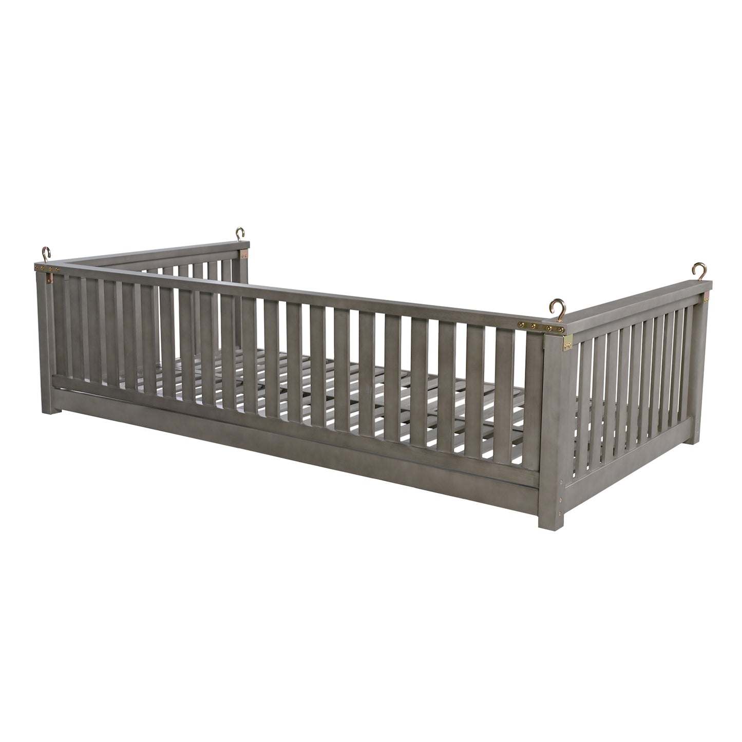 TOPMAX Patio Minimalist Twin Size Garden Swing Bed Wood Porch Swing with Ropes for Backyard, Safe Sloped Design, Gray