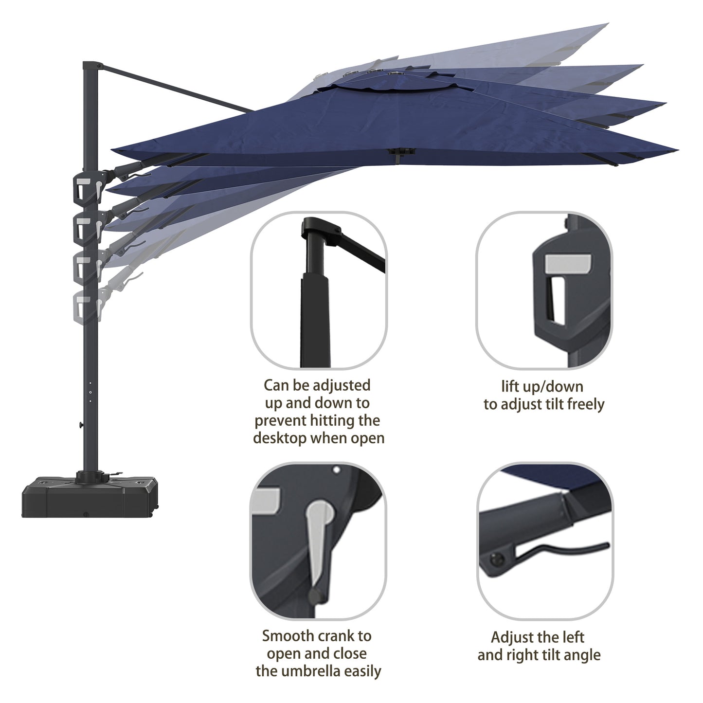 11FT Square Cantilever Patio Umbrella in Navy Blue(without Umbrella Base)