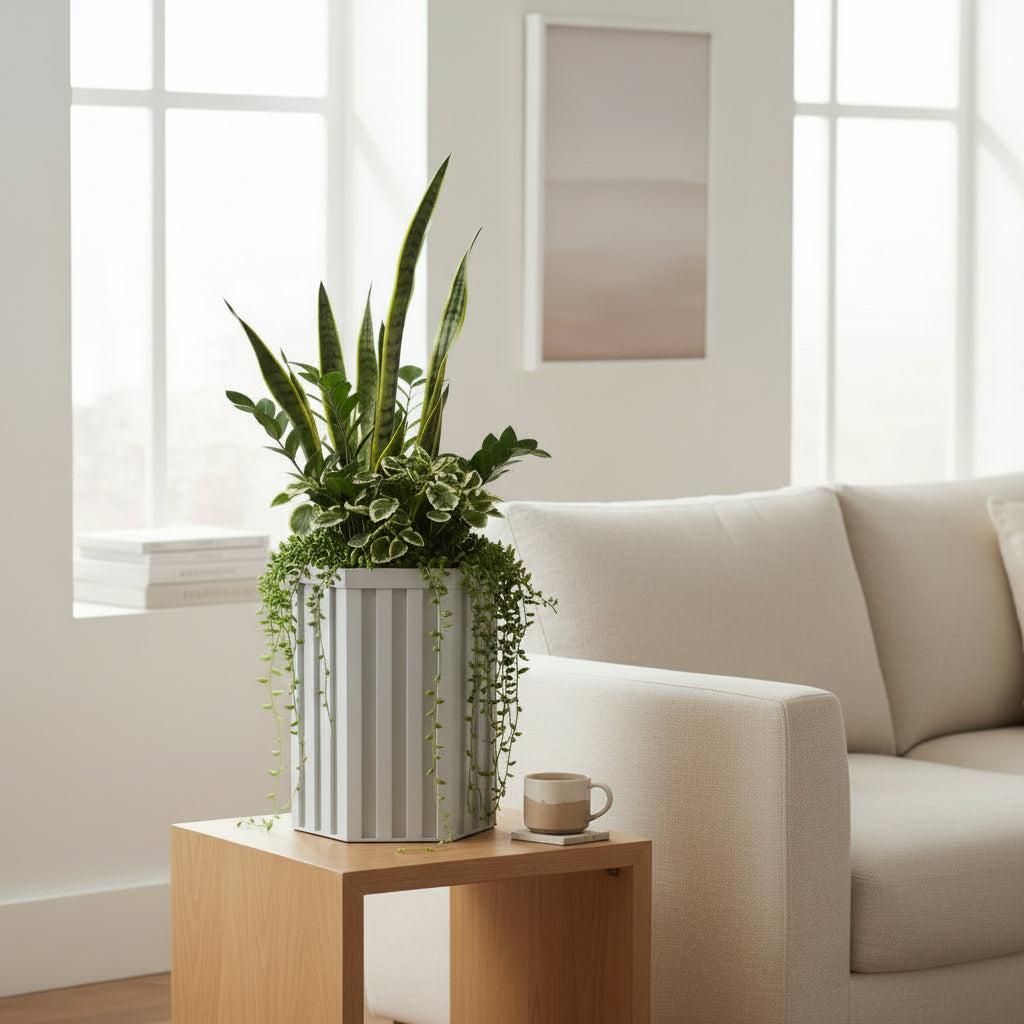 Hexagon Column Planter SM - White