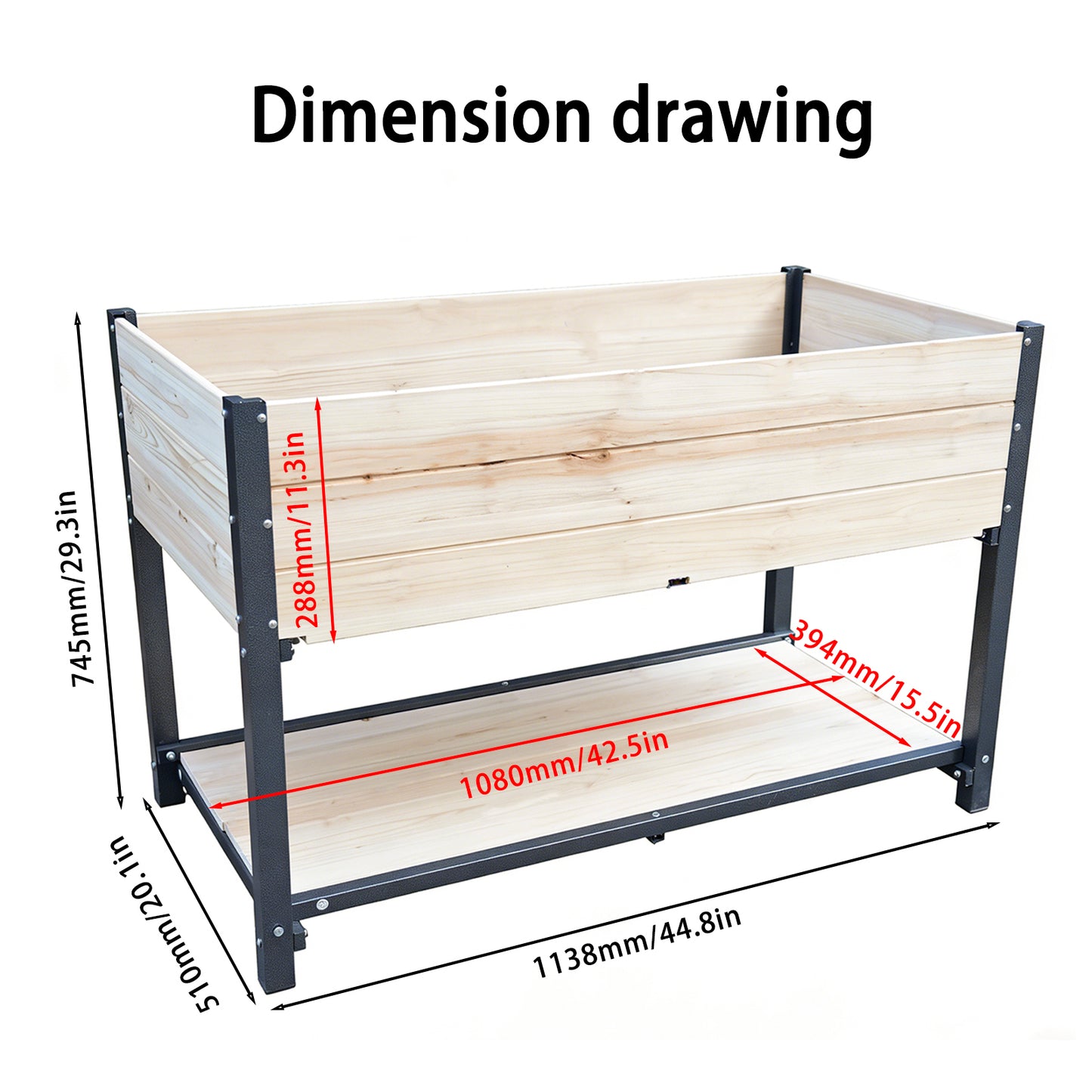 New style:     Solid Wood & Iron Frame Raised Garden Bed - Reversible & Replaceable Wood Panels, No Paint/Formaldehyde, DIY Planter Box for Vegetables, Fruits, Flowers
