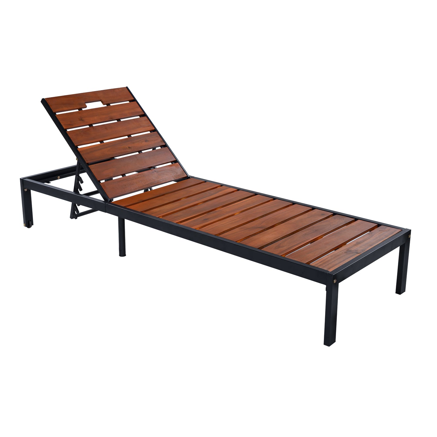 Outdoor Chaise Lounges Pool Lounge Chairs Outdoor Daybed Recliner with Adjustable Backrest for Patio, Poolside or Beach, Black+Brown