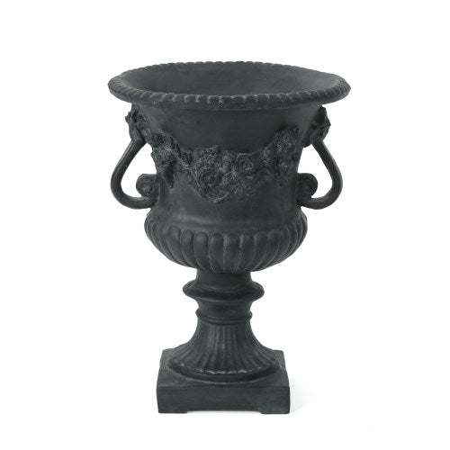 18.8 in. Black Magnesium Stone Oxide Round Outdoor Patio Garden Planter and Square Base