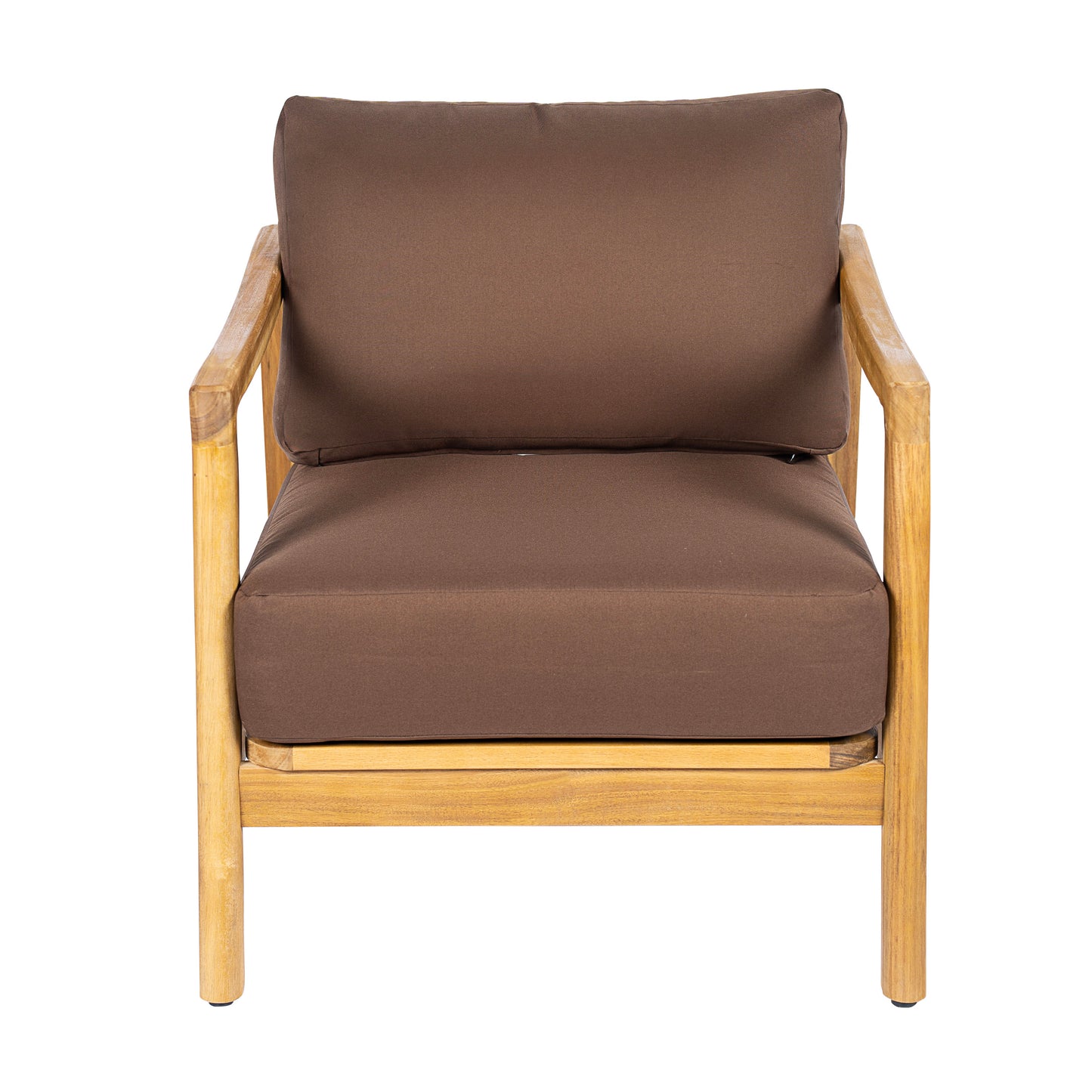 Outdoor Club Chair , Acacia Wood Frame with Rope Back Detail, Water-Repellent Brown Cushions for Patio/Backyard/Deck