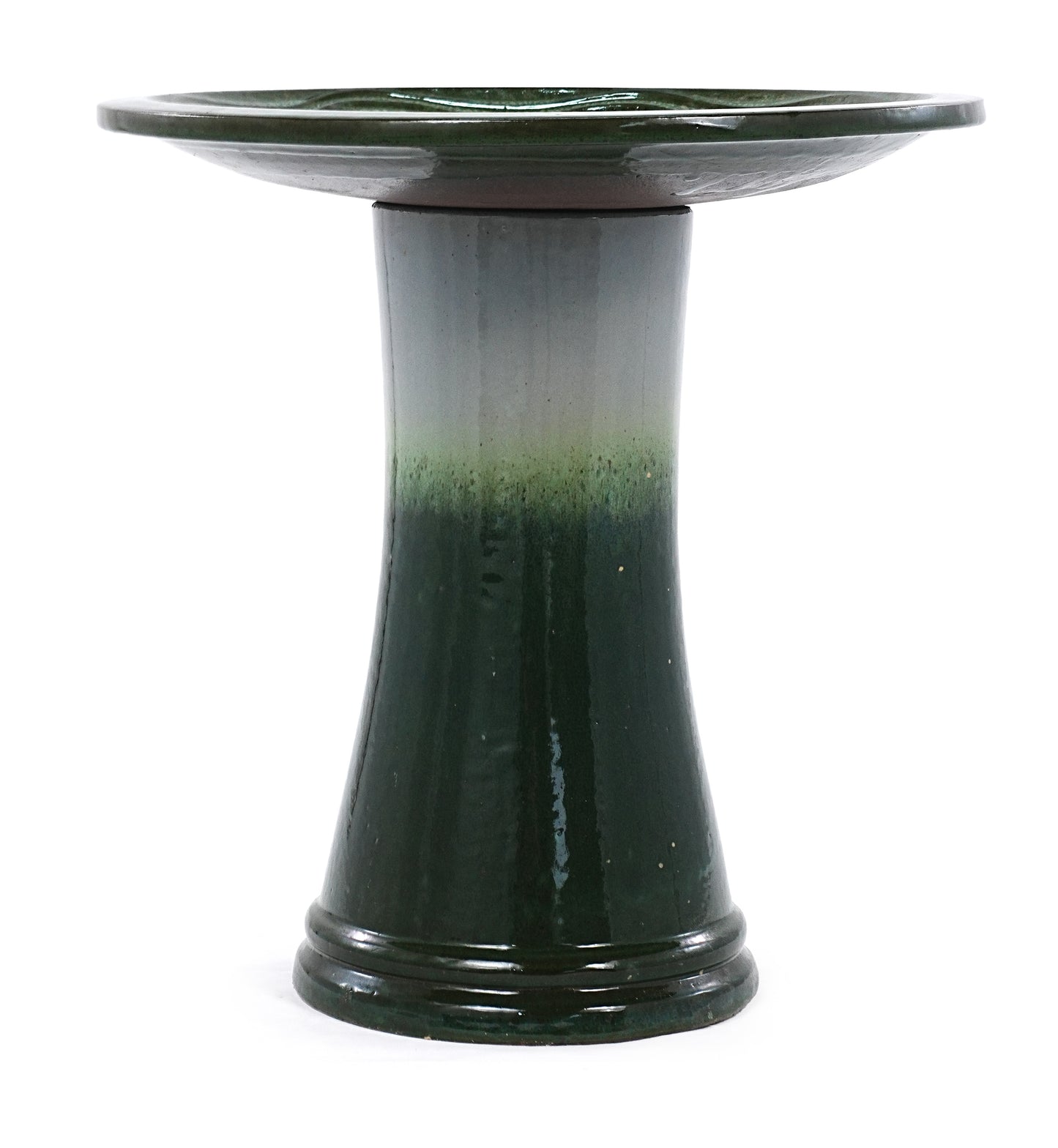17'' Ceramic Bird Bath for Outside, Elegant Tall Outdoor Bird Bath, Lightweight Pedestal Glazed Birdbaths for Outdoors with Swirl Pattern, Green Ombre