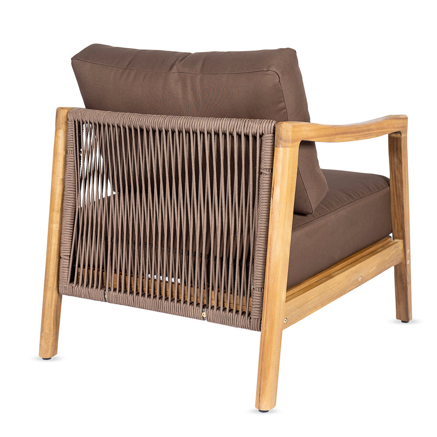 Outdoor Club Chair , Acacia Wood Frame with Rope Back Detail, Water-Repellent Brown Cushions for Patio/Backyard/Deck