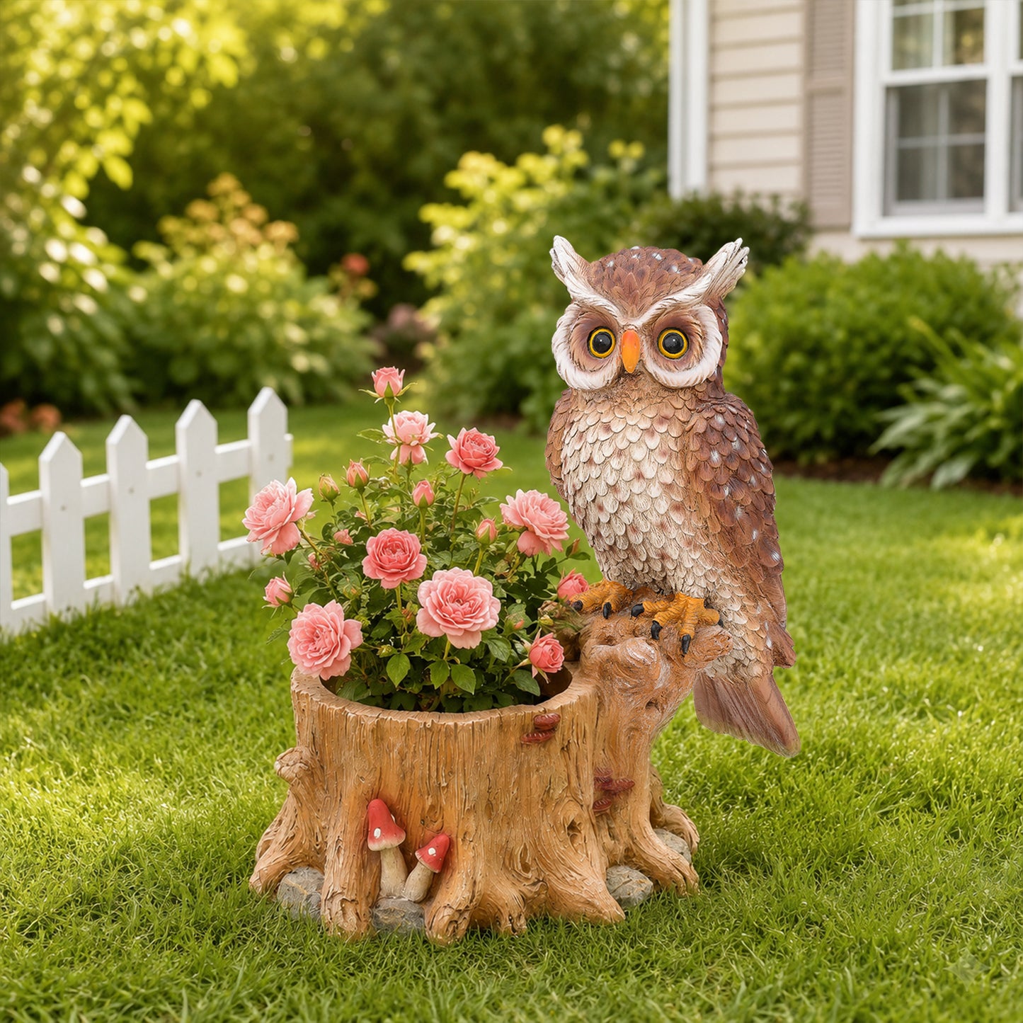 Decorative Owl Garden Planter Pot on Branch - Whimsical Polyresin Bird Figurine Flower Pot for Outdoor Porch & Yard Decor