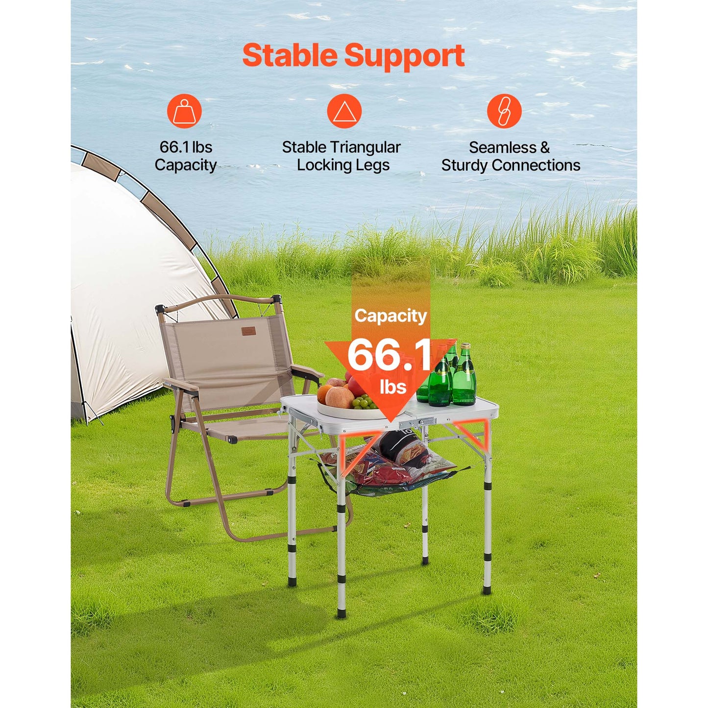 2ft Folding Portable Camping Table Aluminum Outdoor Table Adjustable Height