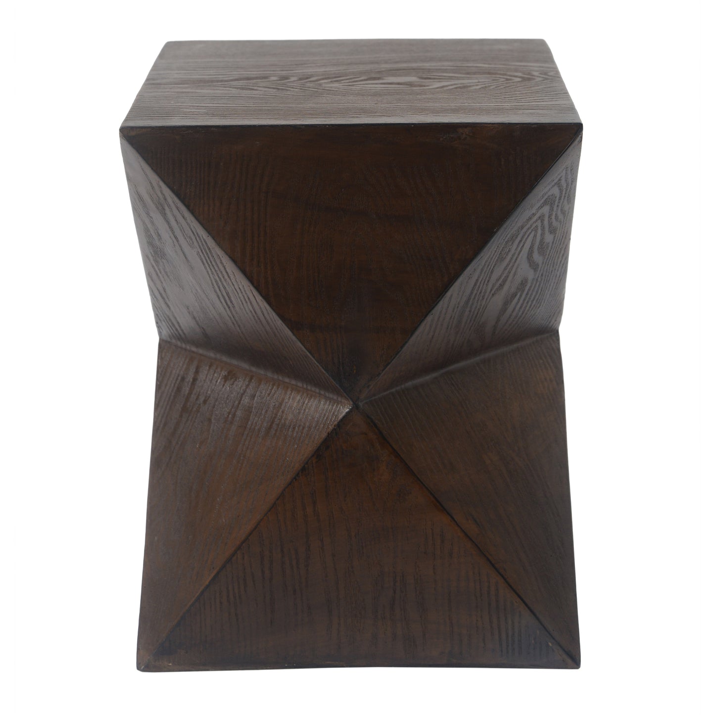 14.25" Natural Wood Grain Finish Prismatic Symmetry Concrete Outdoor Side Table with Symmetric Design – Weather-Resistant Accent for Patio, Garden, or Balcony