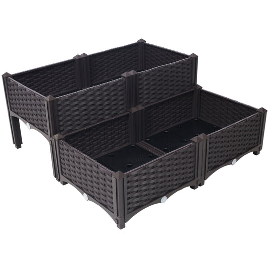 4 Piece Raised Garden Bed with Legs, Self-Watering Planter Box Raised Bed to Grow Flowers, Herbs & Vegetables, Brown