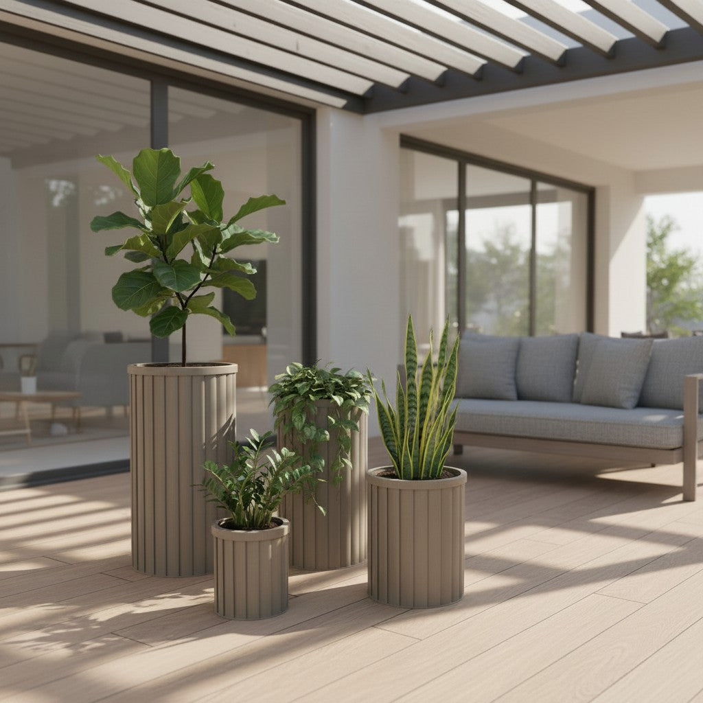 Round Strata Column Planter SM - Grey Brown