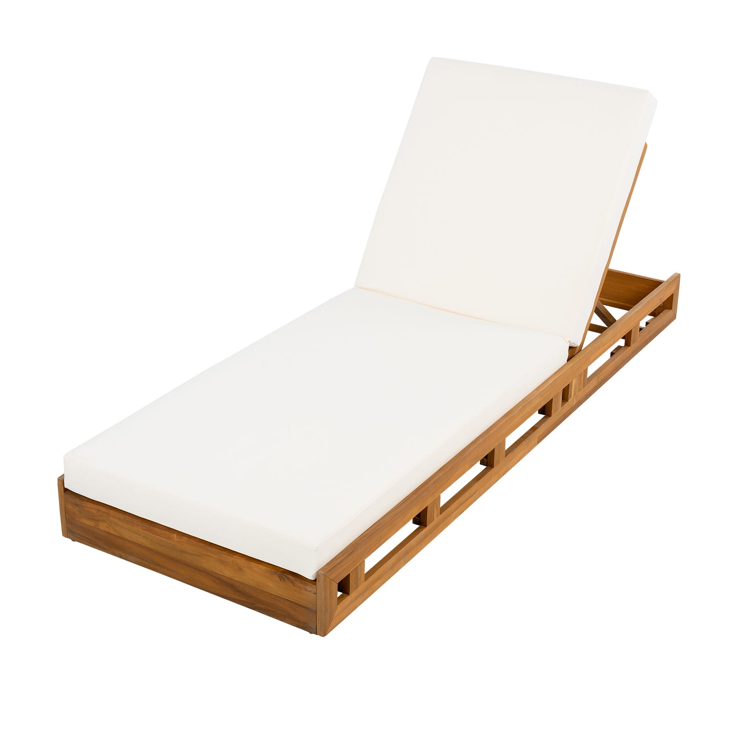 LOUNGE CHAISE SET, ACACIA WOOD WITH WATER-RESISTANT LOUNGE CUSHIONS (CREAM & 4 INCH THICK) - MATCHING DARK GREY VERSION AVAILABLE