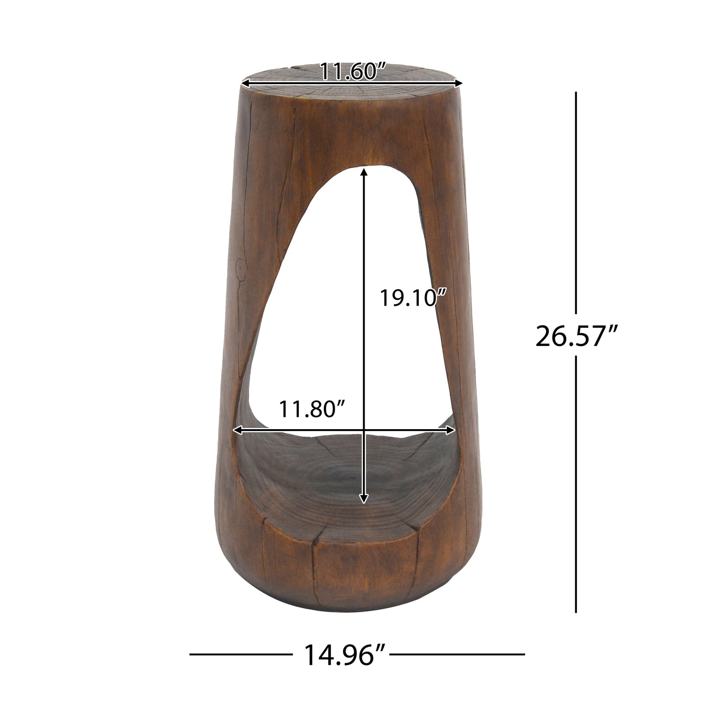 Outdoor Side Table,Hollow Design End Table,Patio Garden Stool Table,Decorative Accent Table for Patio Balcony Beach Pool Side,Lightweight Concrete,Wood Like Texture,Antique Brown Color