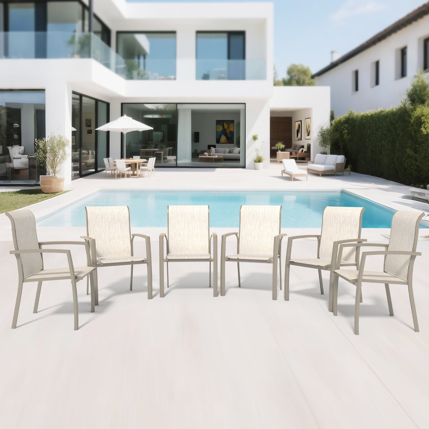VRSHWO Garden Patio Chairs Set of 2, Weather Metal Outdoor Dining Chairs , Garden, Poolsides, Cream Color Frame
