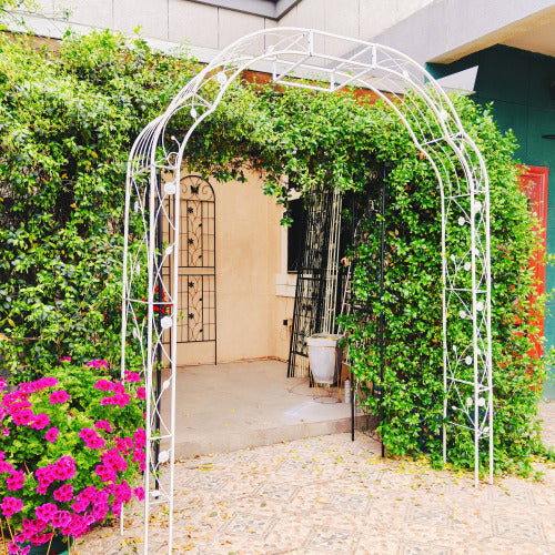 98.4 in. x 59 in. Iron Garden Arbor Trellis in White