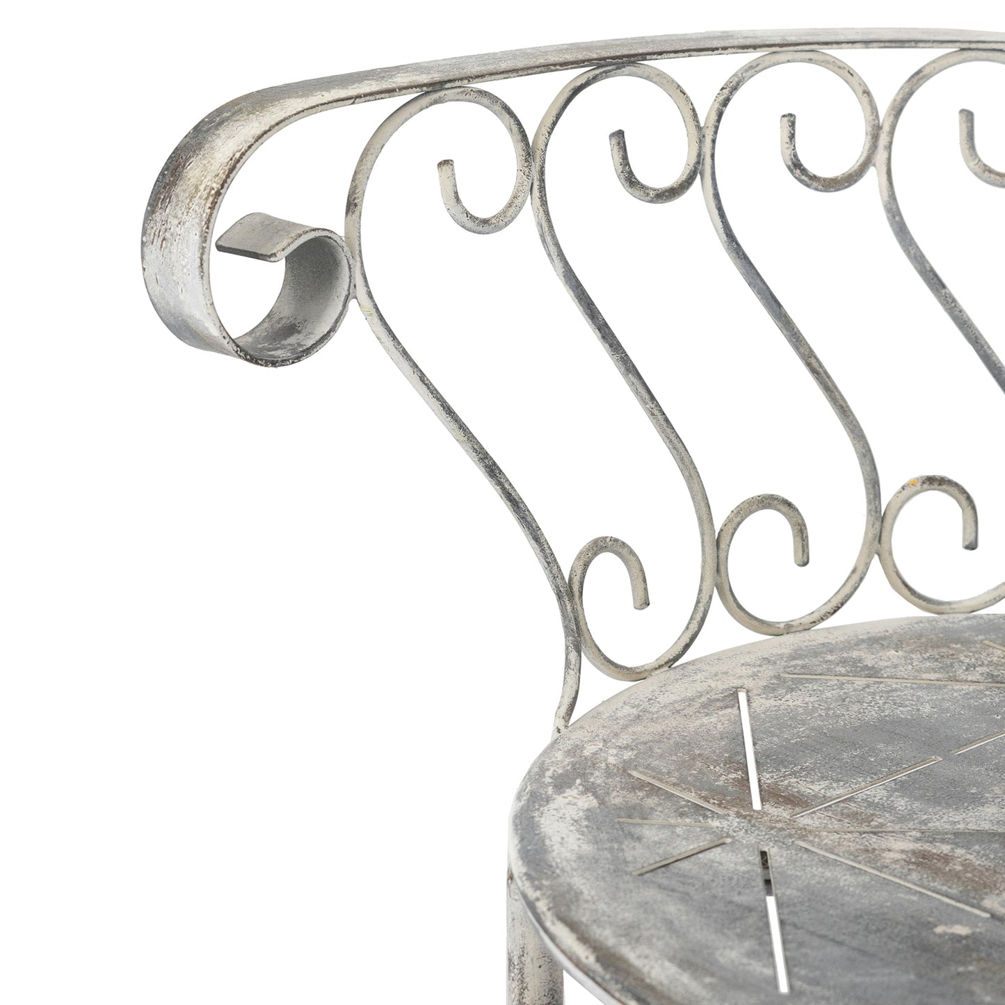 23x22x38" Distressed Silver Finish Iron Accent Chair, French Country Armchair, Outdoor Garden Seating