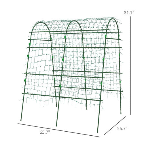 81.1 in. Arch Metal Garden Trellis with Climbing Net Adjustable Layers and Weather-Resistant for Outdoor Gardening Green