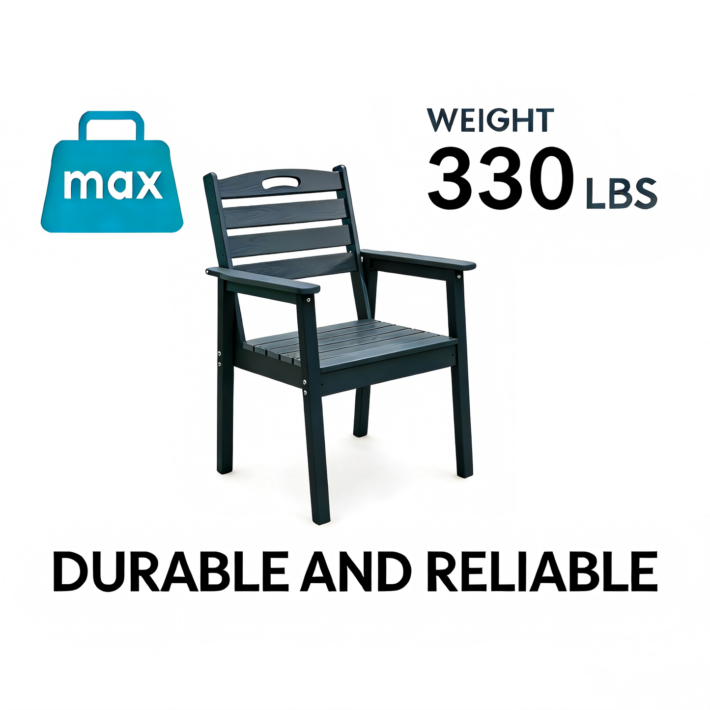 HDPE Outdoor Terrace Dining Chair Set, low maintenance - for gardens, backyards and decks - Black (backrest)