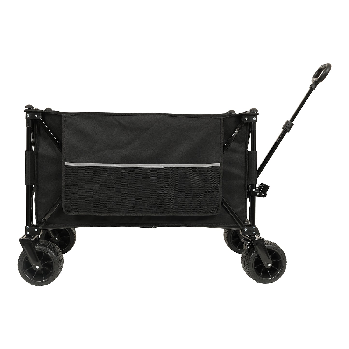 Collapsible Foldable Extended Wagon,480lbs Weight Capacity, Heavy Duty Folding Utility Garden Cart with Big All-Terrain Beach Wheels & Drink Holders,Side Pocket and Brakes, Black