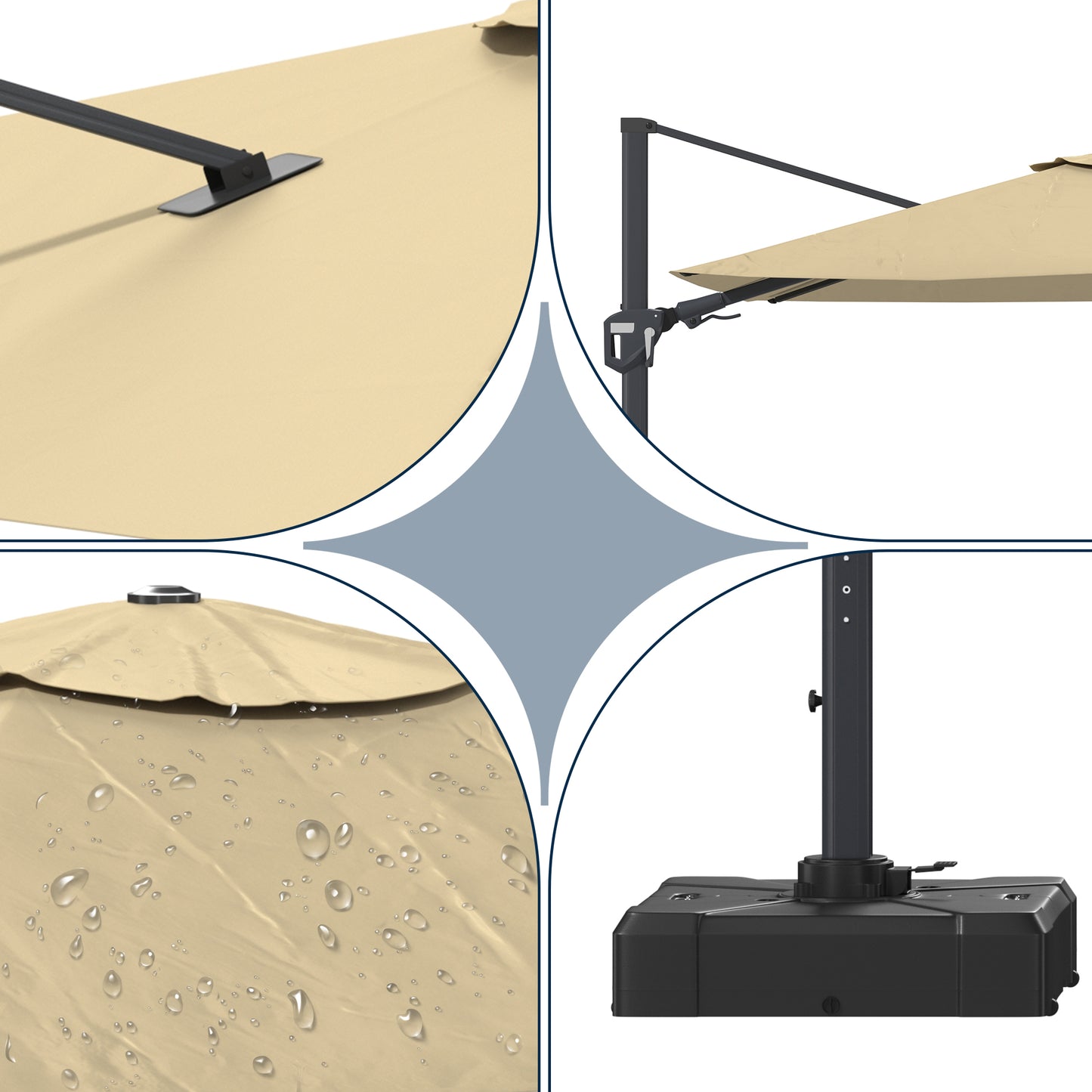 11FT Square Cantilever Patio Umbrella in Beige(without Umbrella Base)