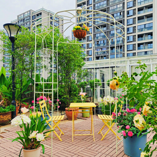 114.2 in. x 81.3 in. Metal Iron Garden Arch Birdcage Shape Pergola Pavilion Arbor for Outdoor Activity in White