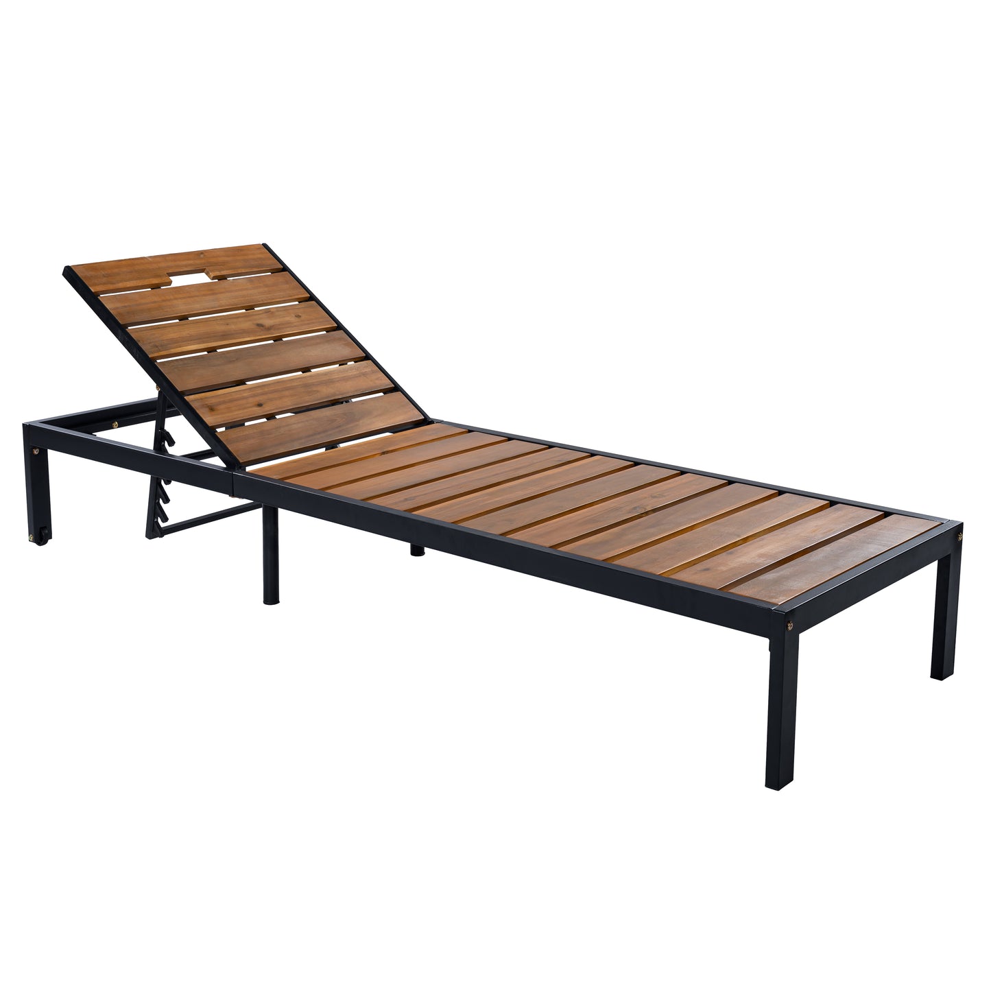 Outdoor Chaise Lounges Pool Lounge Chairs Outdoor Daybed Recliner with Adjustable Backrest for Patio, Poolside or Beach, Black+Natural
