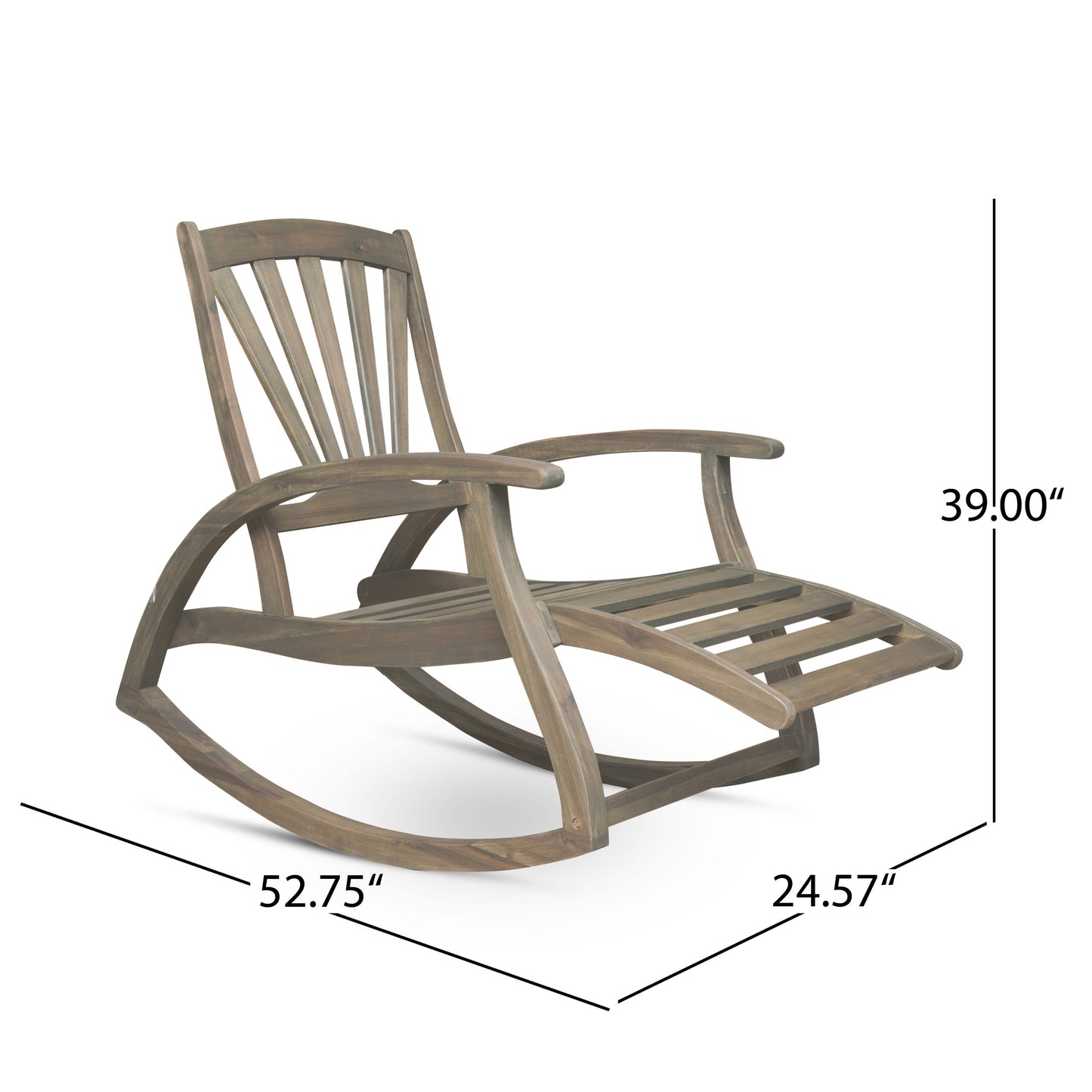 Outdoor Acacia wood Rocking Chair with Retractable foot panel,Rocker Patio Rocking Chair for Porch, Patio, Balcony,