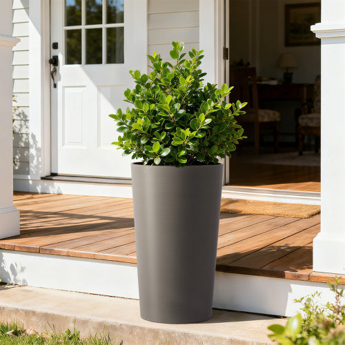 Junia Modern Large 21.7 in. Tall Grey Matte Plastic Round Patio Outdoor Planters (2-Pack)