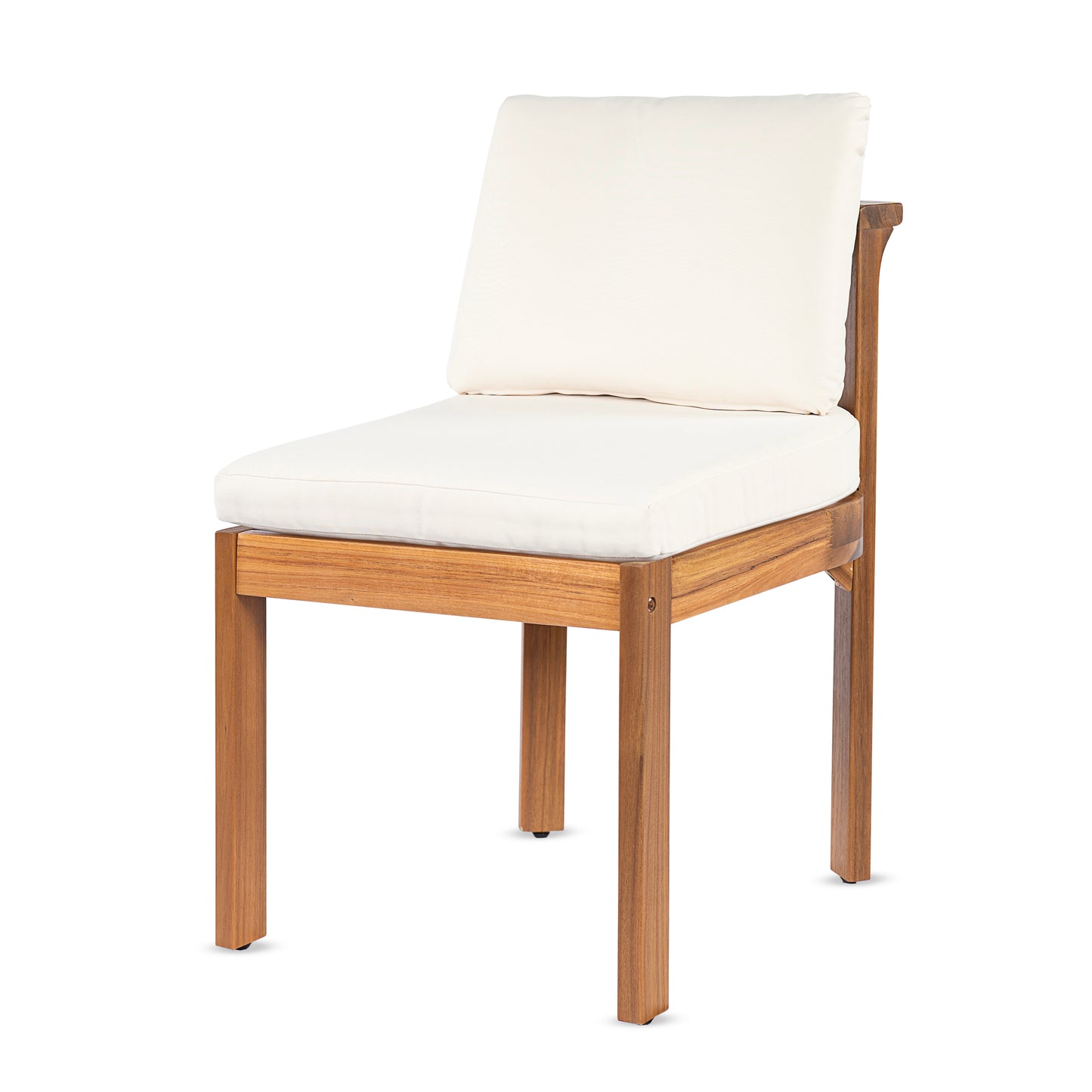 Acacia Wood Outdoor Dining Chair (Set of 2), Teak Finish Wood + Cream Cushions