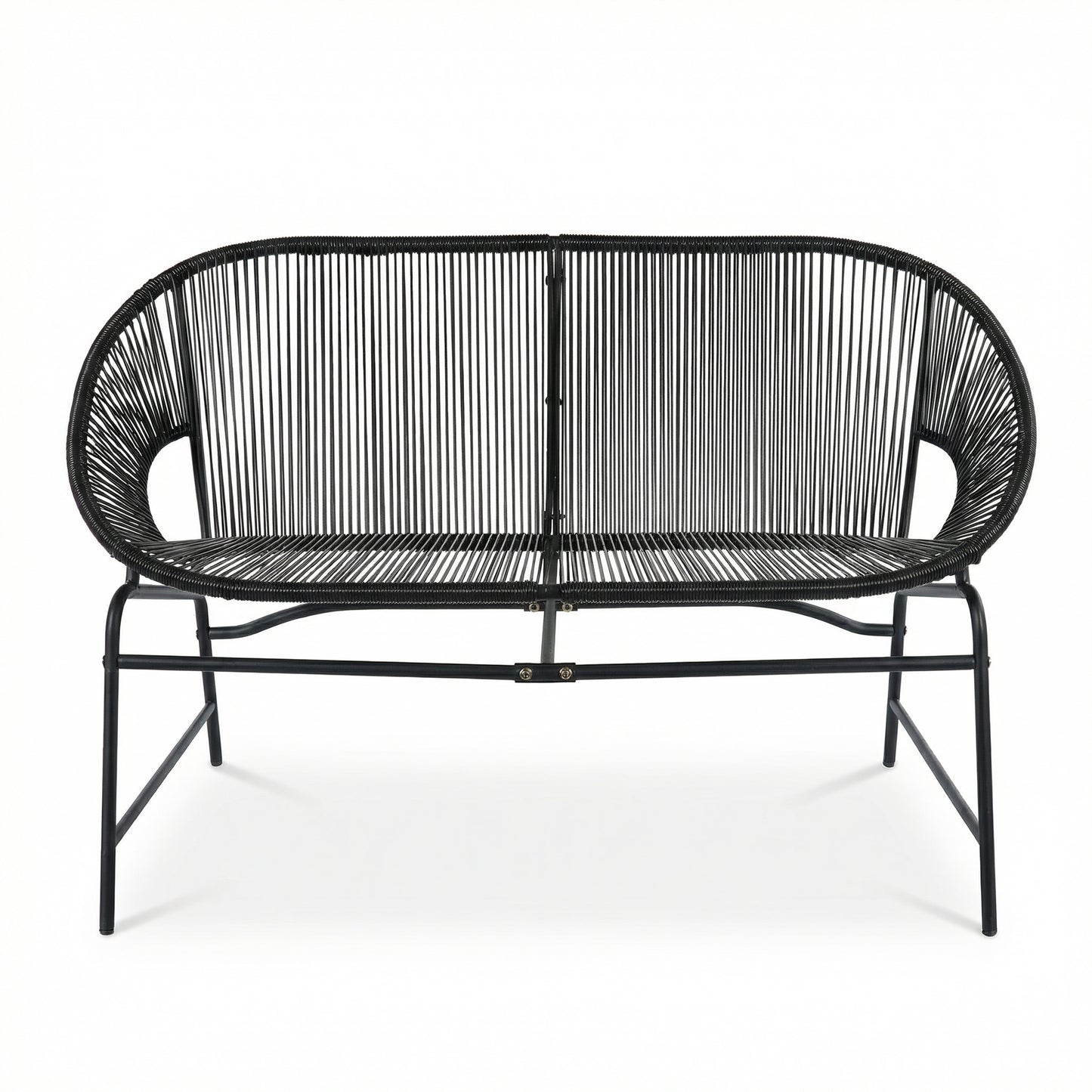 CONDESSA OUTDOOR PATIO WICKER LOVE SEAT, BLACK PE RATTAN & IRON FRAME, SET OF 1
