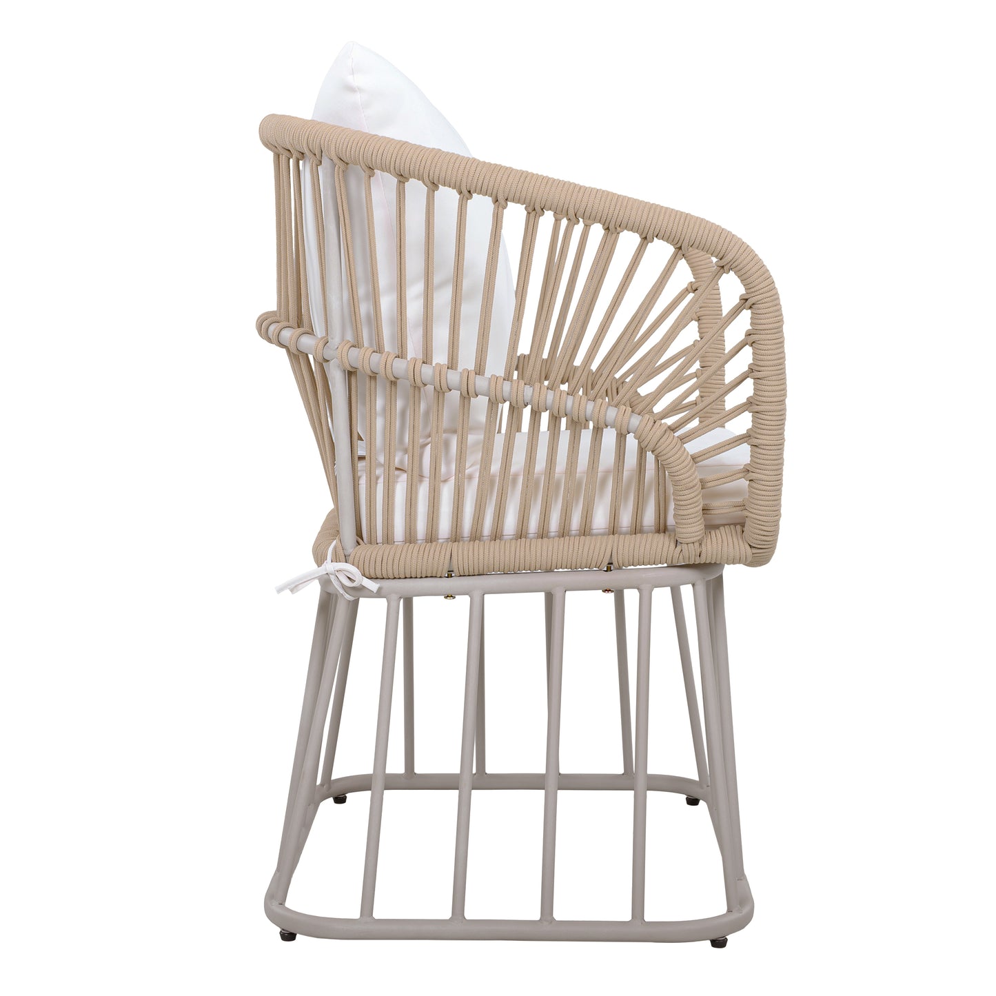 Outdoor Dining Chair MP1 - Teak Finish Wicker & Beige Steel Frame, 300LBS Weight Capacity, Includes Cushion