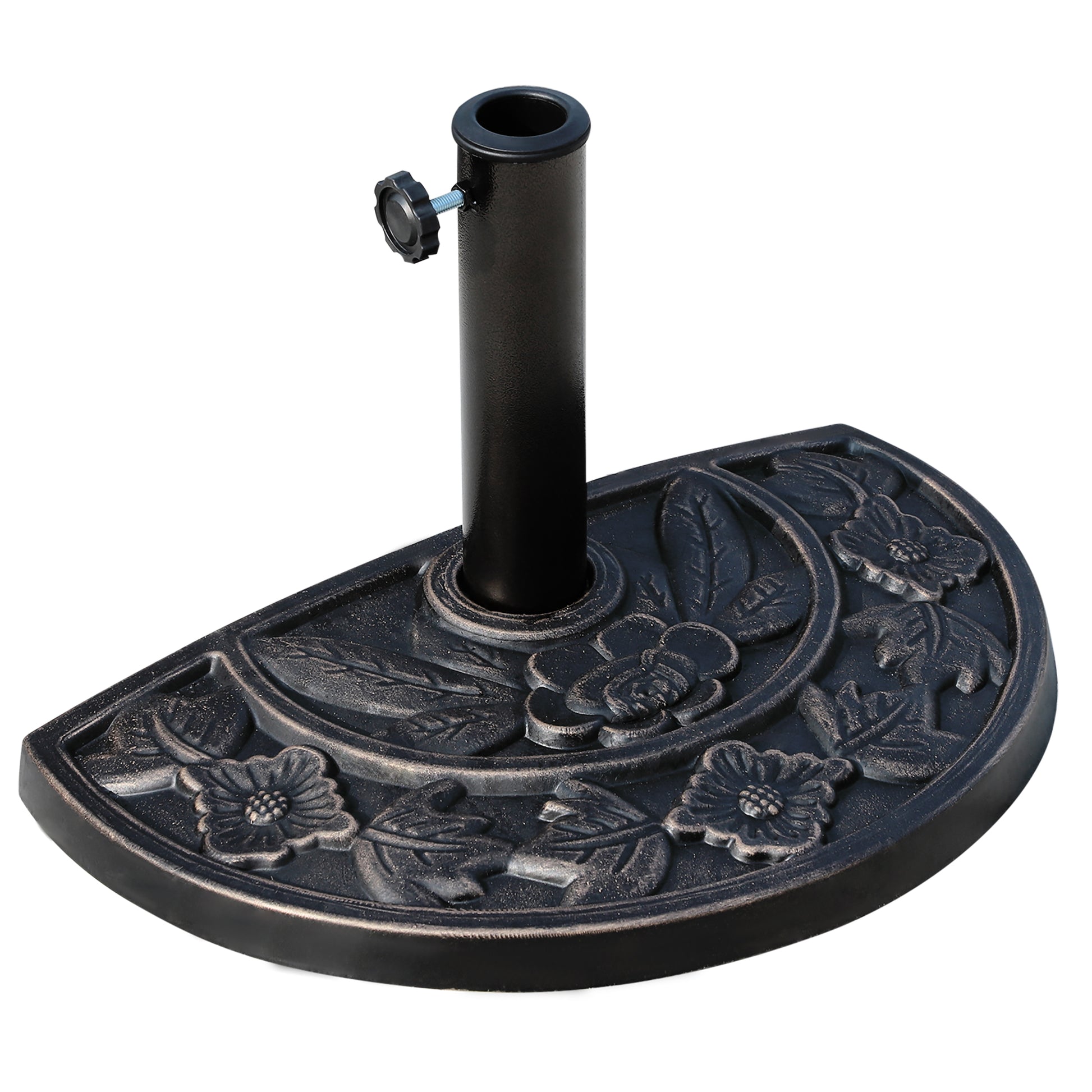Outsunny 20lbs Half Round Patio Umbrella Base Outdoor Decorative Resin Parasol Stand Holder for Φ1.5", Φ1.9" Pole, for Lawn, Deck, Backyard, Garden, Bronze