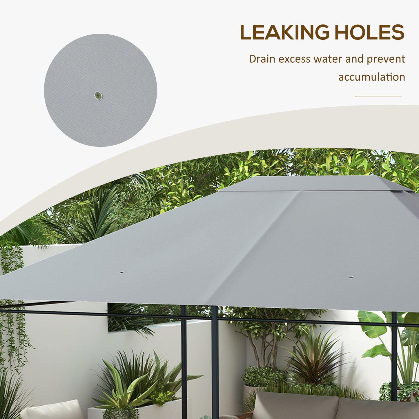 Outsunny 10' x 13' Gazebo Canopy Replacement, Outdoor Gazebo Cover Top Roof Replacement with Vents and Drain Holes, (TOP COVER ONLY), Light Gray