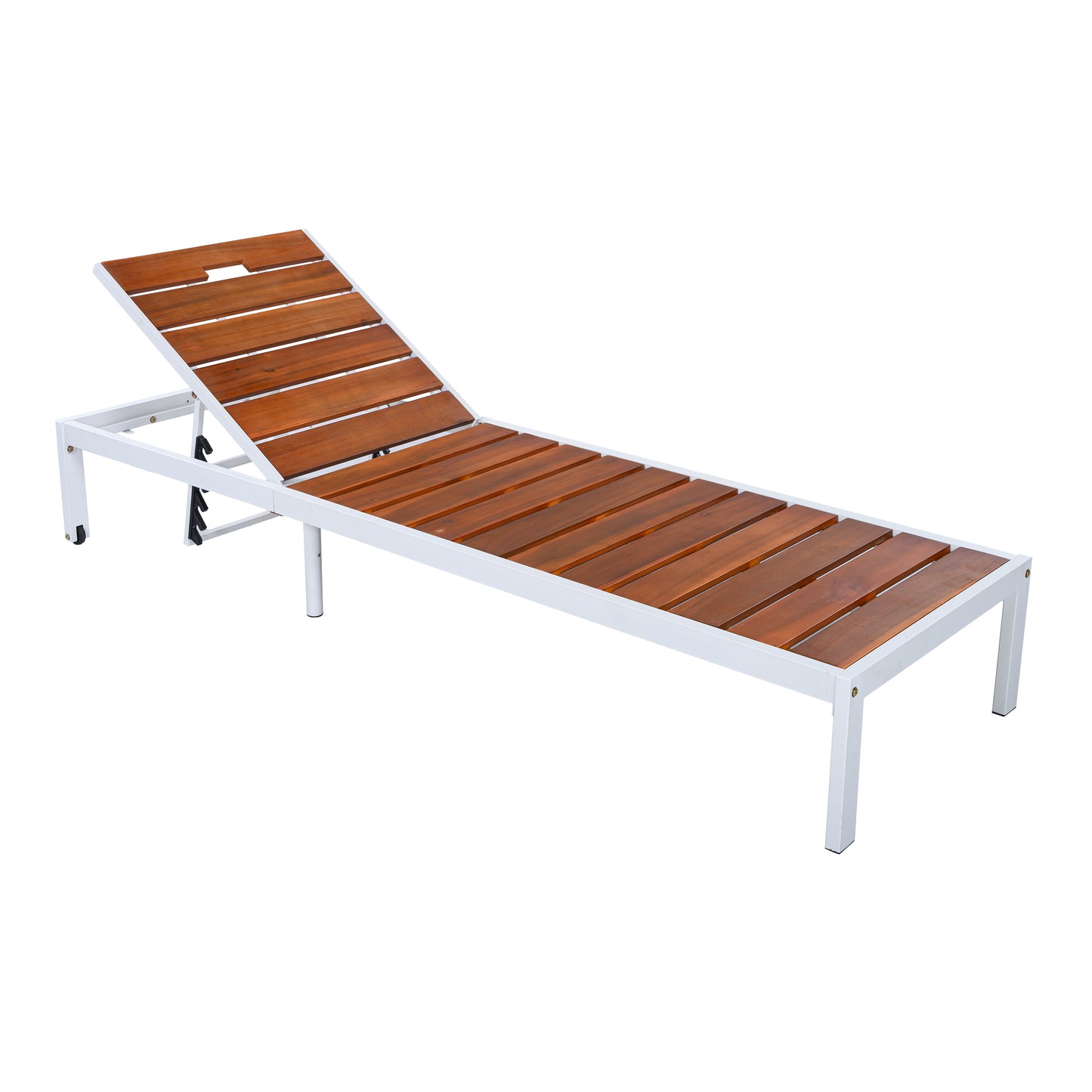 Outdoor Chaise Lounges Pool Lounge Chairs Outdoor Daybed Recliner with Adjustable Backrest for Patio, Poolside or Beach, White+Brown
