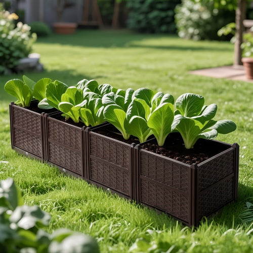 47.2 in. x 15.7 in. x 14. 7 in. Brown Plastic Rectangular Raised Garden Bed Outdoor Planter Box with Self-Watering