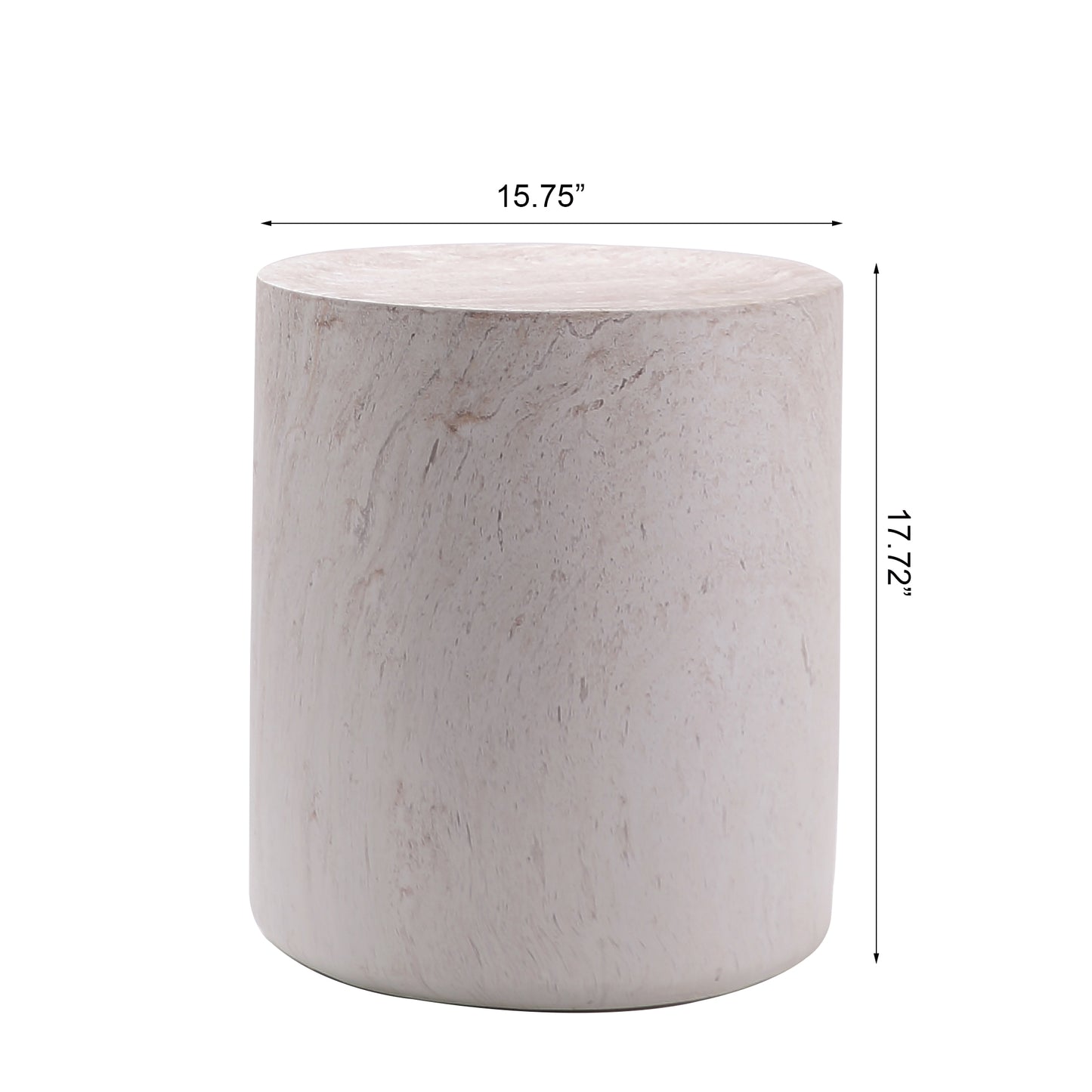 Light Travertine Finish Magnesium Oxide Drum Side Table   15.75" Diameter Round End Table