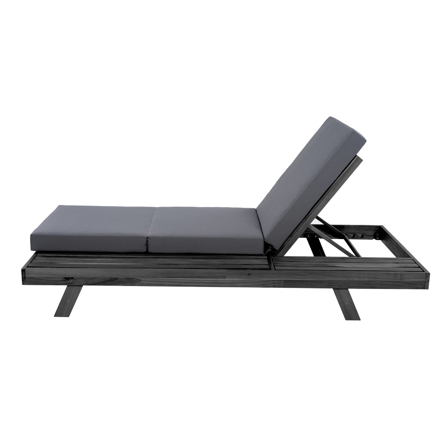 Lounge Chaise Set, Space Available On One Side, Acacia Solid Wood In Black With Lounge Cushion (Dark Grey & Triple Fold) – Matching Cream Version Available