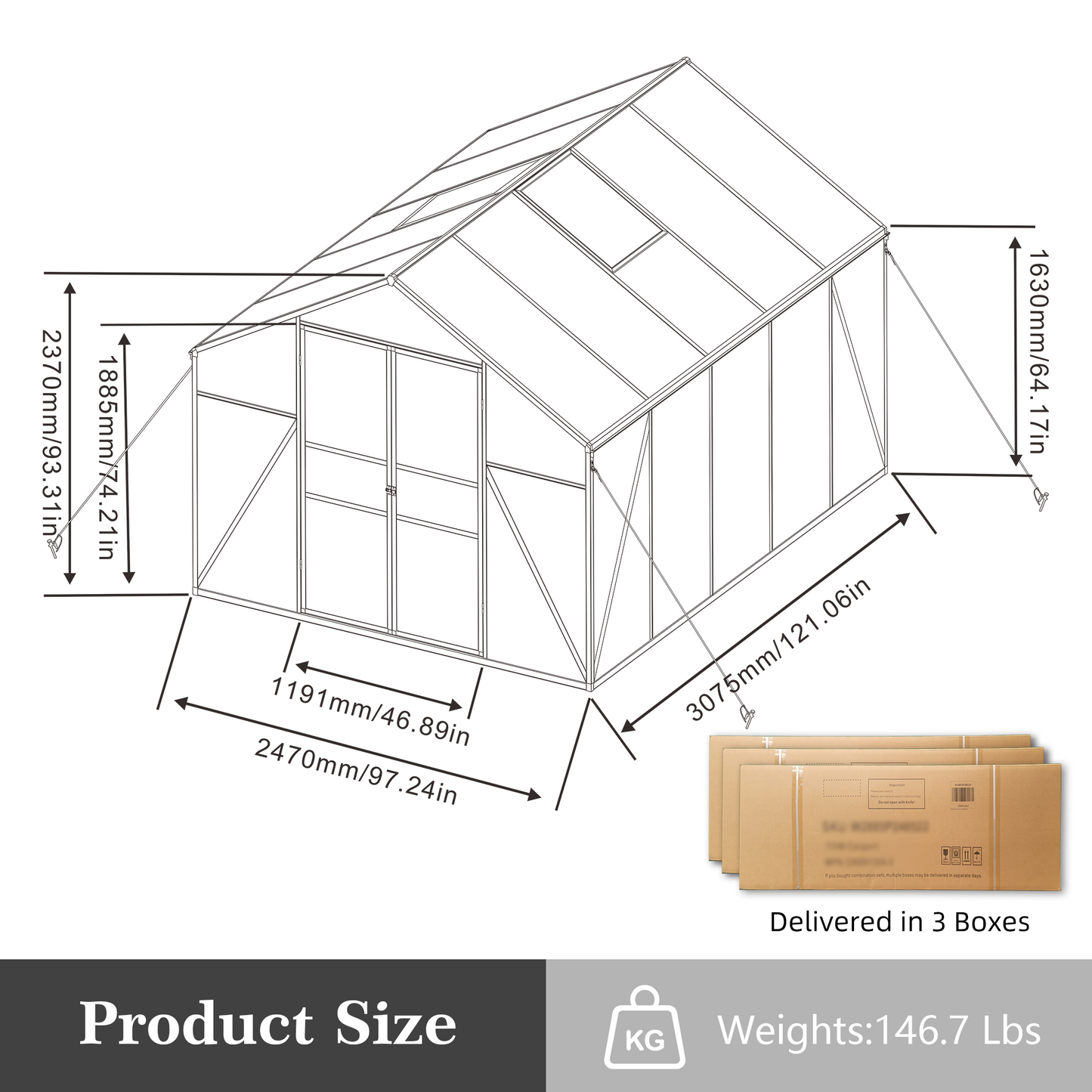 Newly Design Aluminum Frame greenhouse 8x10 FT Polycarbonate Greenhouse Heavy Duty Walk-in Greenhouses for Garden Backyard in All Season