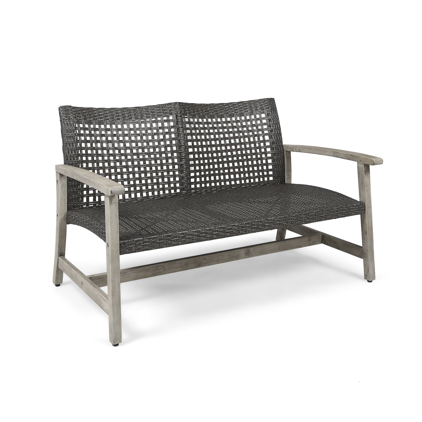 HAMPTON Outdoor Acacia Wood Wicker Loveseat, Patio Furniture Conversation Set for Backyard