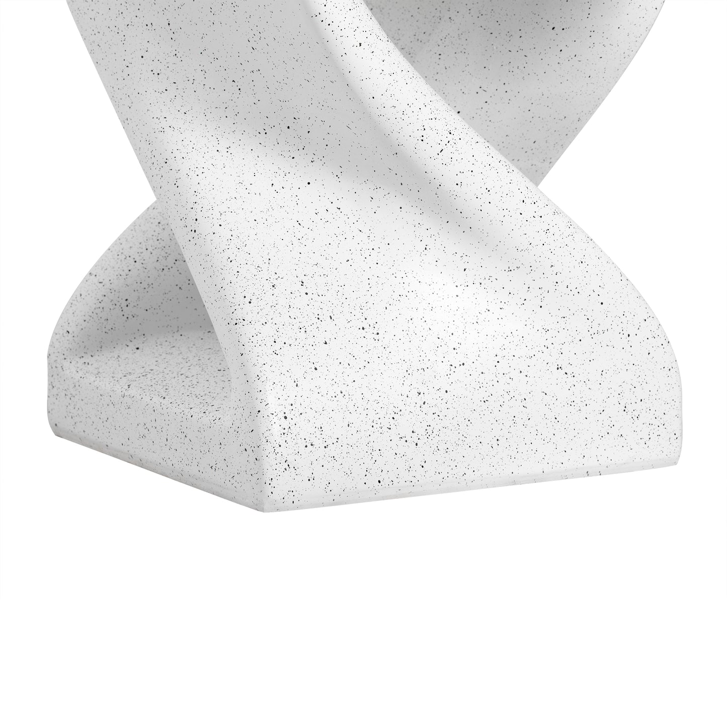 Outdoor White Marble Modern Twisted-Base Terrazzo-Speckled All-Weather MGO Side Table – Indoor End Table for Home, Office & Patio Decor